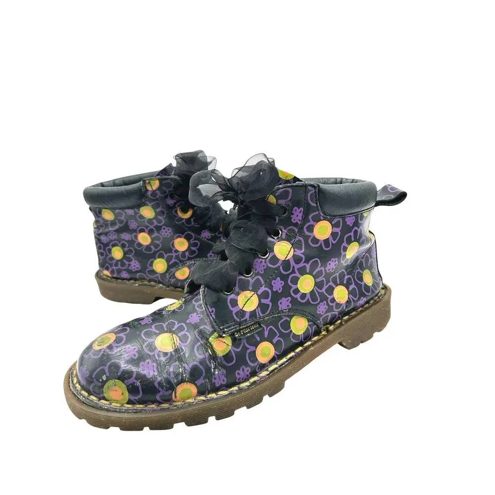 Rare Vintage Made in England Dr. Martens boots bold retro floral Print SZ 8 Y2k - Picture 1 of 11